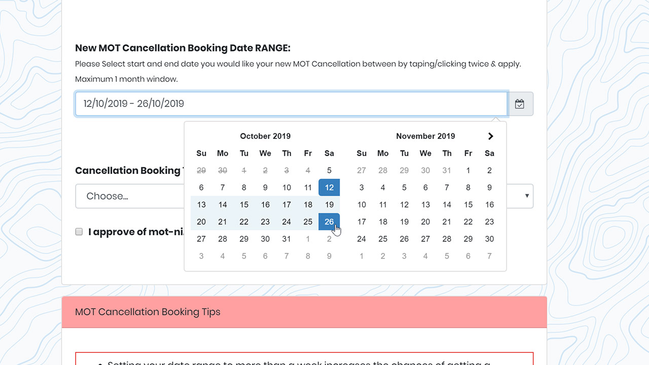 MOT Cancellation Booking Details for New buildings step 4